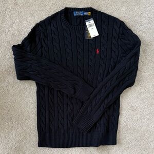 Polo Ralph Lauren Cable Knit 100% Cotton Sweater - Men’s Medium - Navy Blue